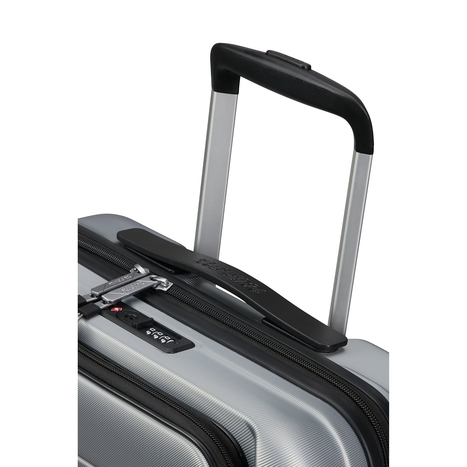 American Tourister Flashline Spin. 55/20 Frontloader Cabin Trolley sky silver
