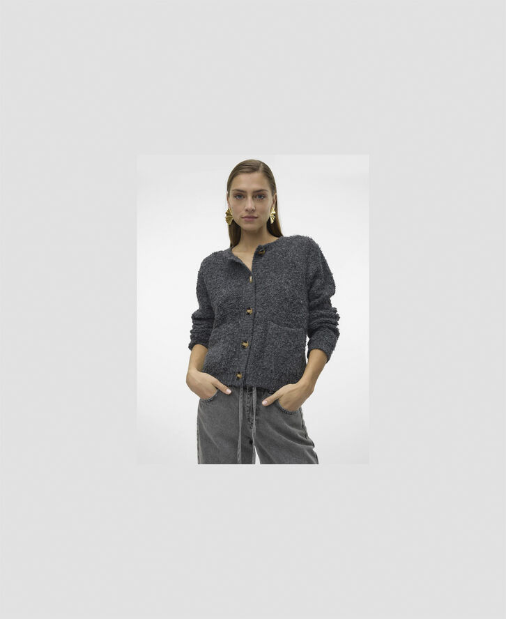 Vero Moda VMNALANI LS O-NECK CARDIGAN VMA Dark grey melange/melange