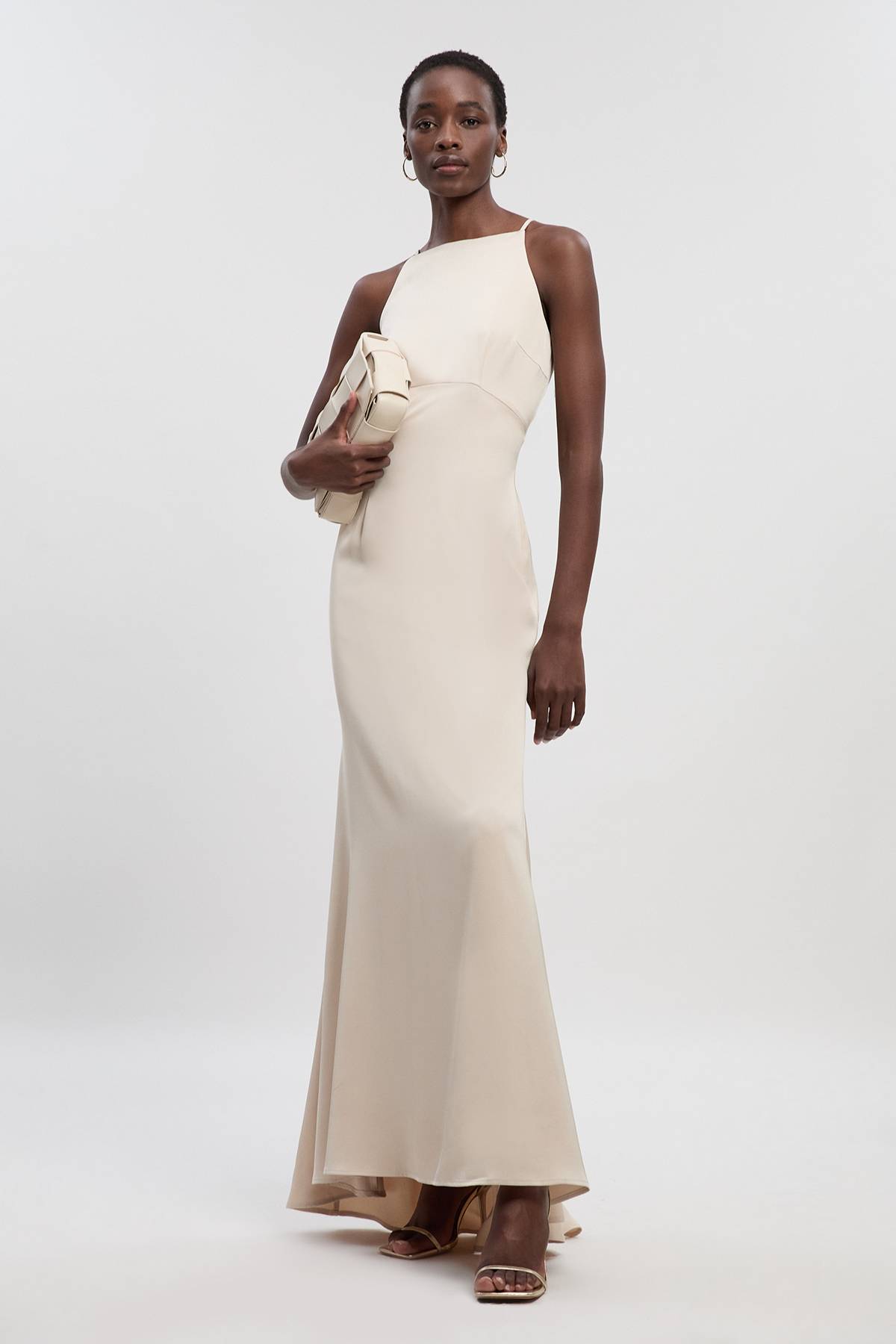 KarenMillen Robe Longue Droite en Crêpe Satiné Tissé
