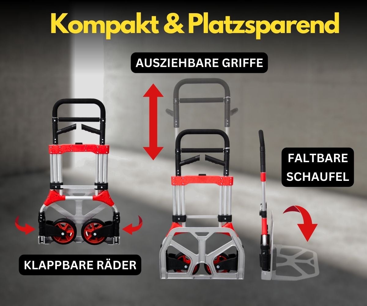PROREGAL Opvouwbare professionele handwagen ELEPHANT HxBxD 112 x 60 x 61 cm Draagvermogen 250 kg Ergonomische handgrepen TPR rubberen wielen Zwart-Rood-Zilver