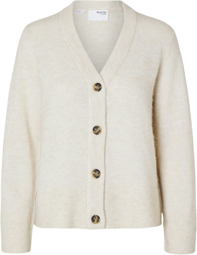 Selected Femme SLFMALINE NEW LS WOOL KNIT SHORT CARDI N Birch/melange