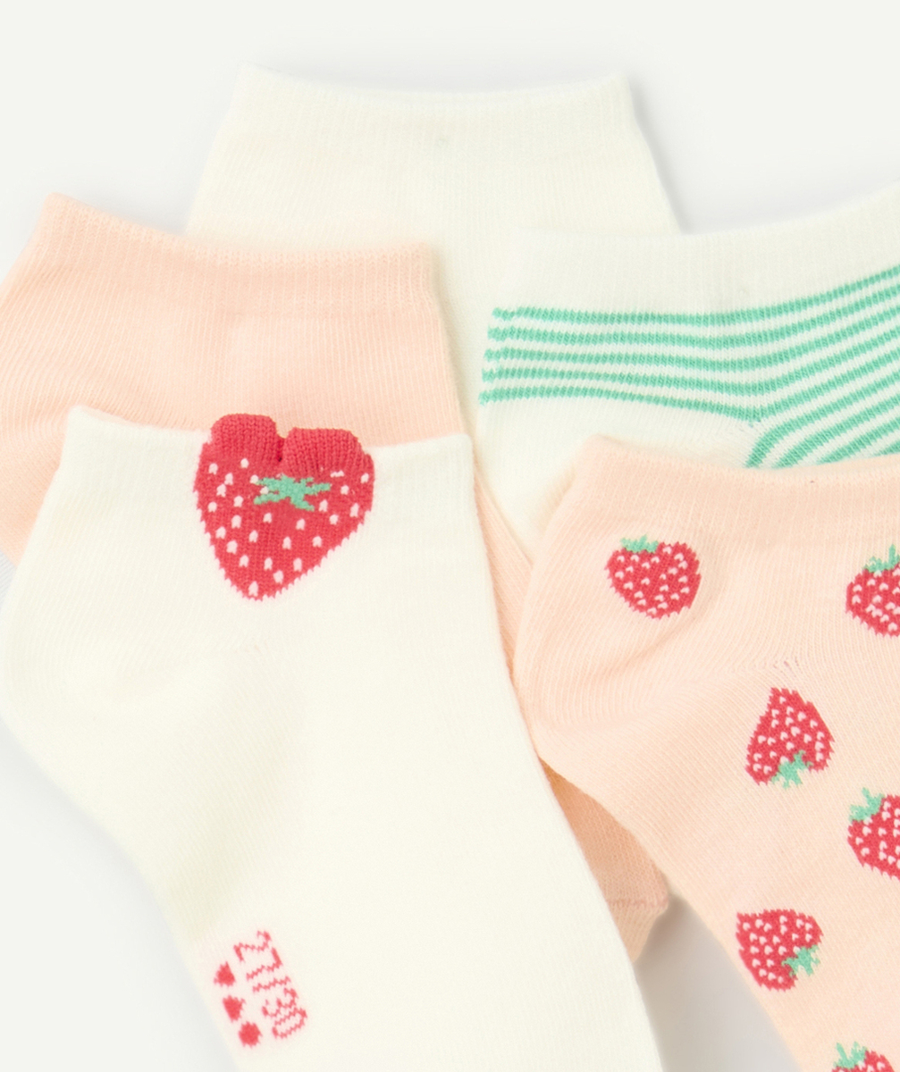 lot de 5 socquettes fille rose blanc et vert thème fraises