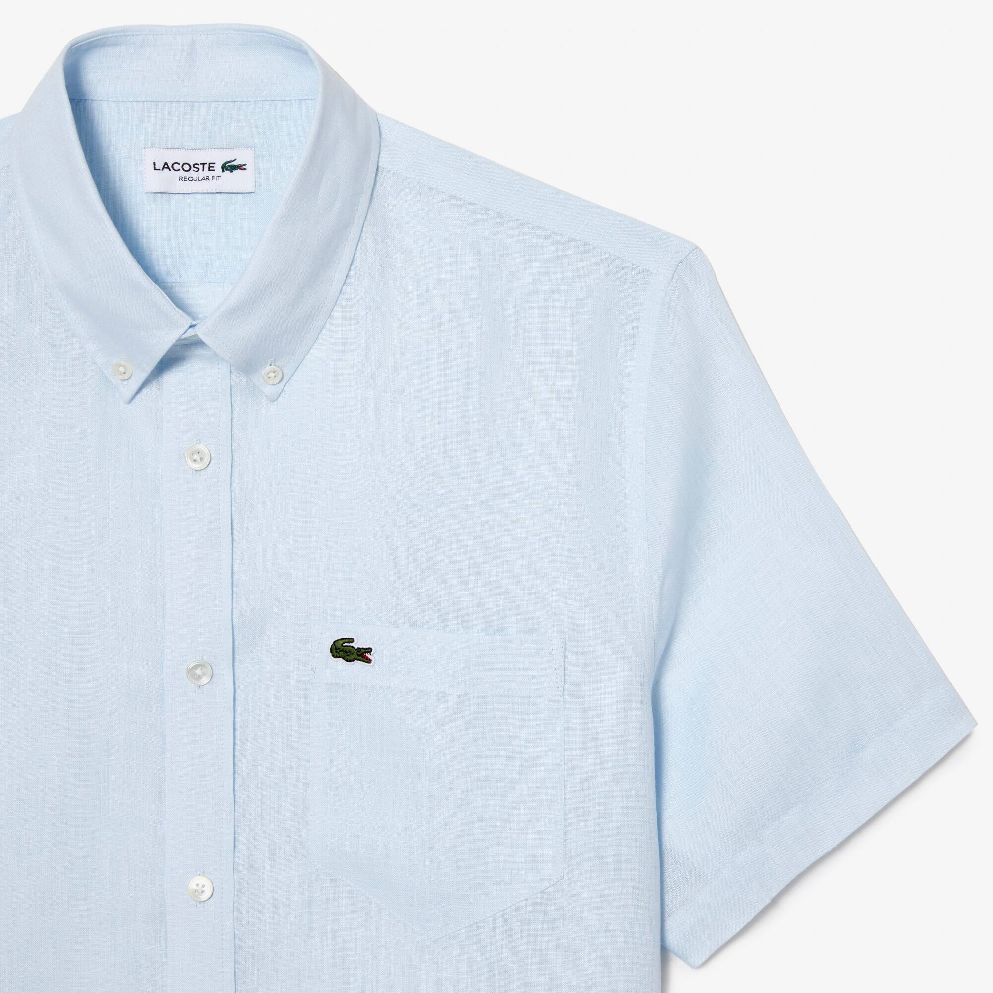 Chemise à manches courtes homme Lacoste en lin Manches Courtes - Bleu - Lacoste - Homme
