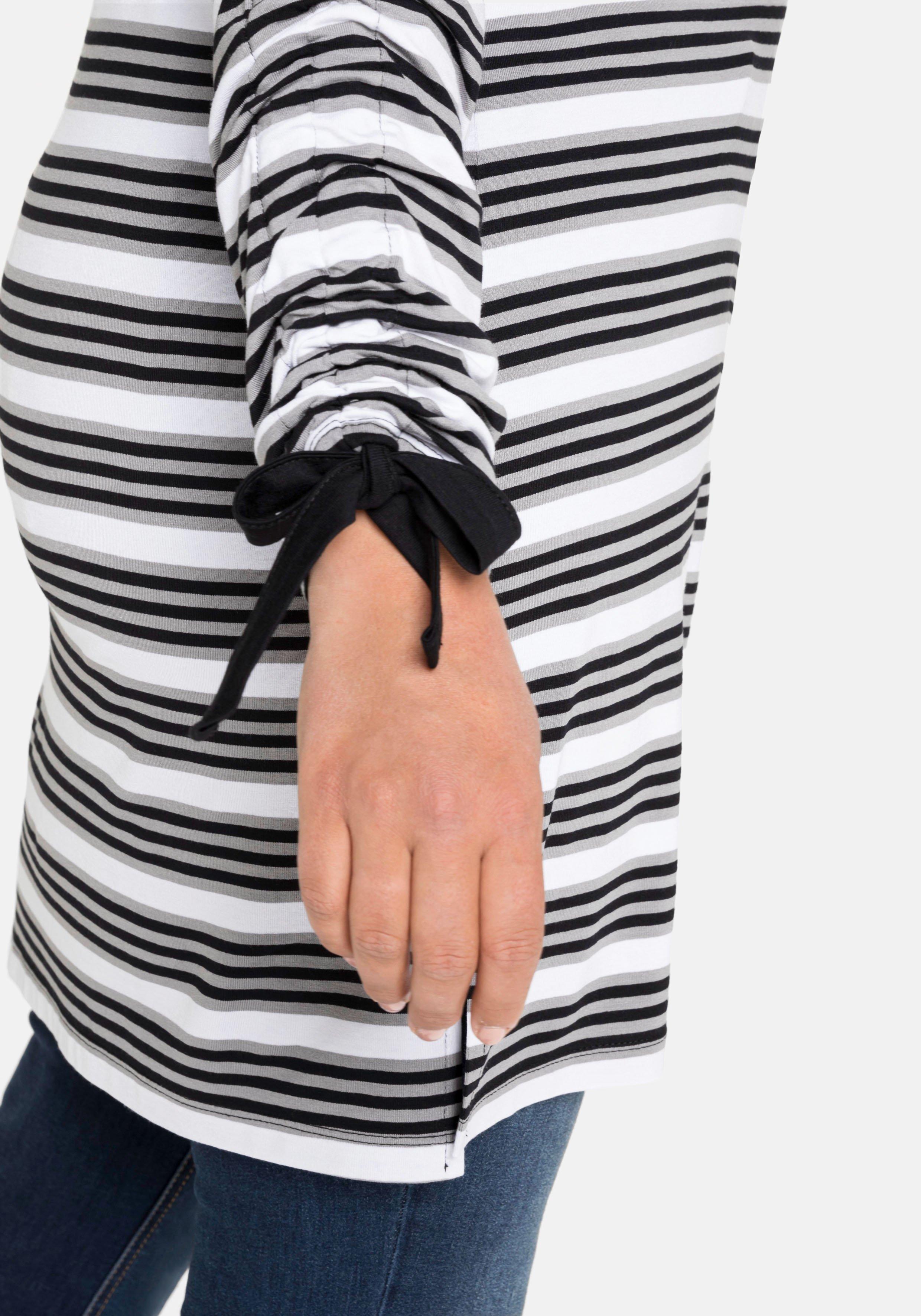 Longshirt mit Ringeln und Raffung am Ärmel