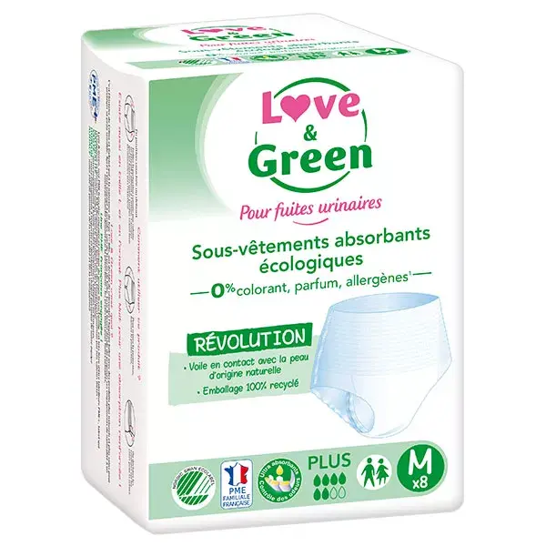 Love & Green Sous-vêtements absorbants adulte hypo et écologiques Plus Taille M x8