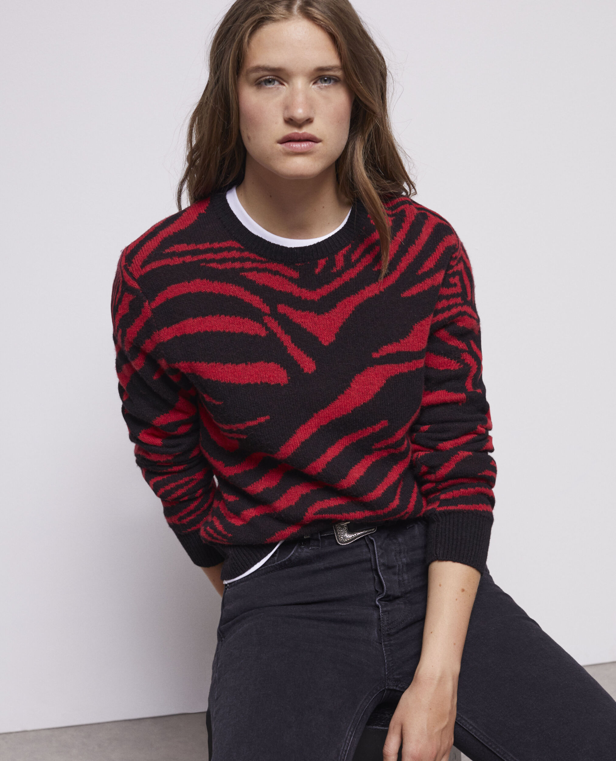 Pull col rond imprimé