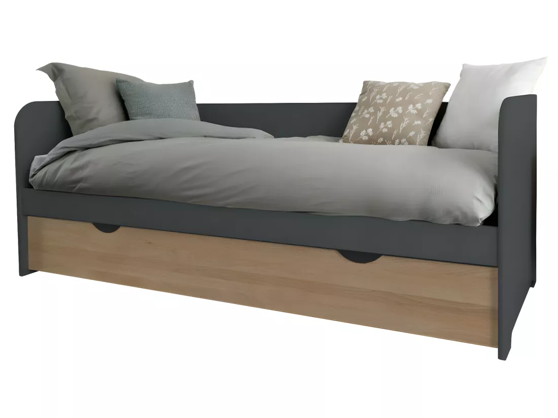 Lit gigogne 80x200 cm bois massif gris et bois JAVA