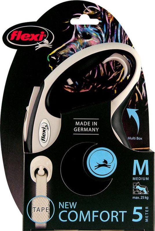 Flexi New Comfort Rollijn - Hondenriem - L - 8 Meter - Grote en Actieve Honden - Zwart Grijs