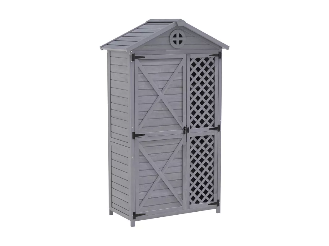 Abri de jardin en bois massif traité pour rangement extérieur résistant aux UV et intempéries sans entretien couleur gris anthracite