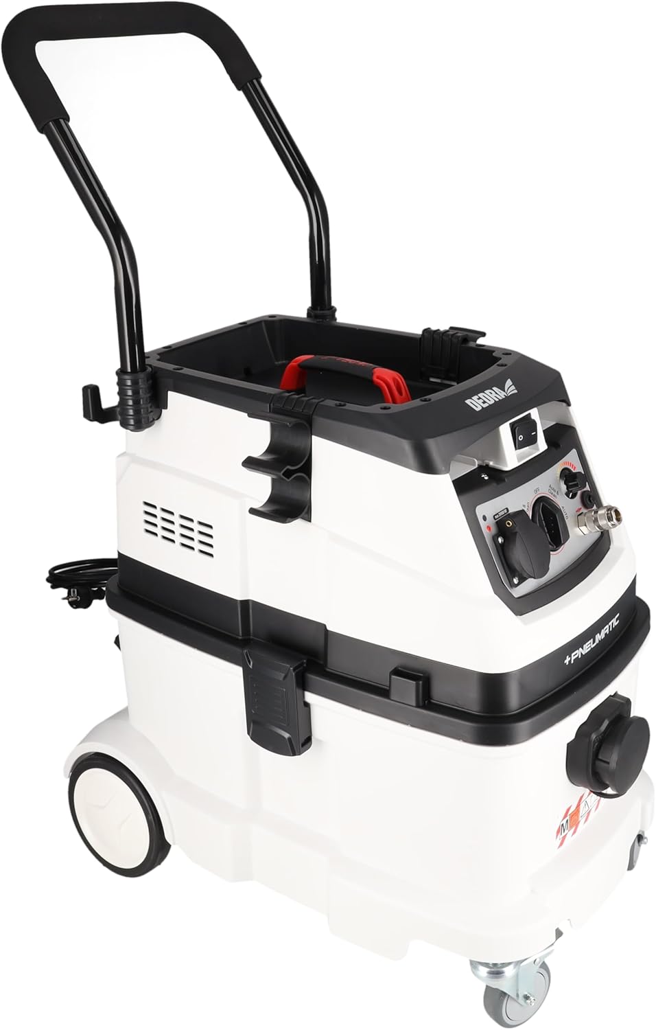Dedra Industriestaubsauger mit automatischer Filterreinigung und anschließbarer Kompressor- und Druckluftanlage, Filterklasse M, Gewicht 17,4 kg, Saugleistung 24 kPa, Behälter 40L mit Nassbetrieb