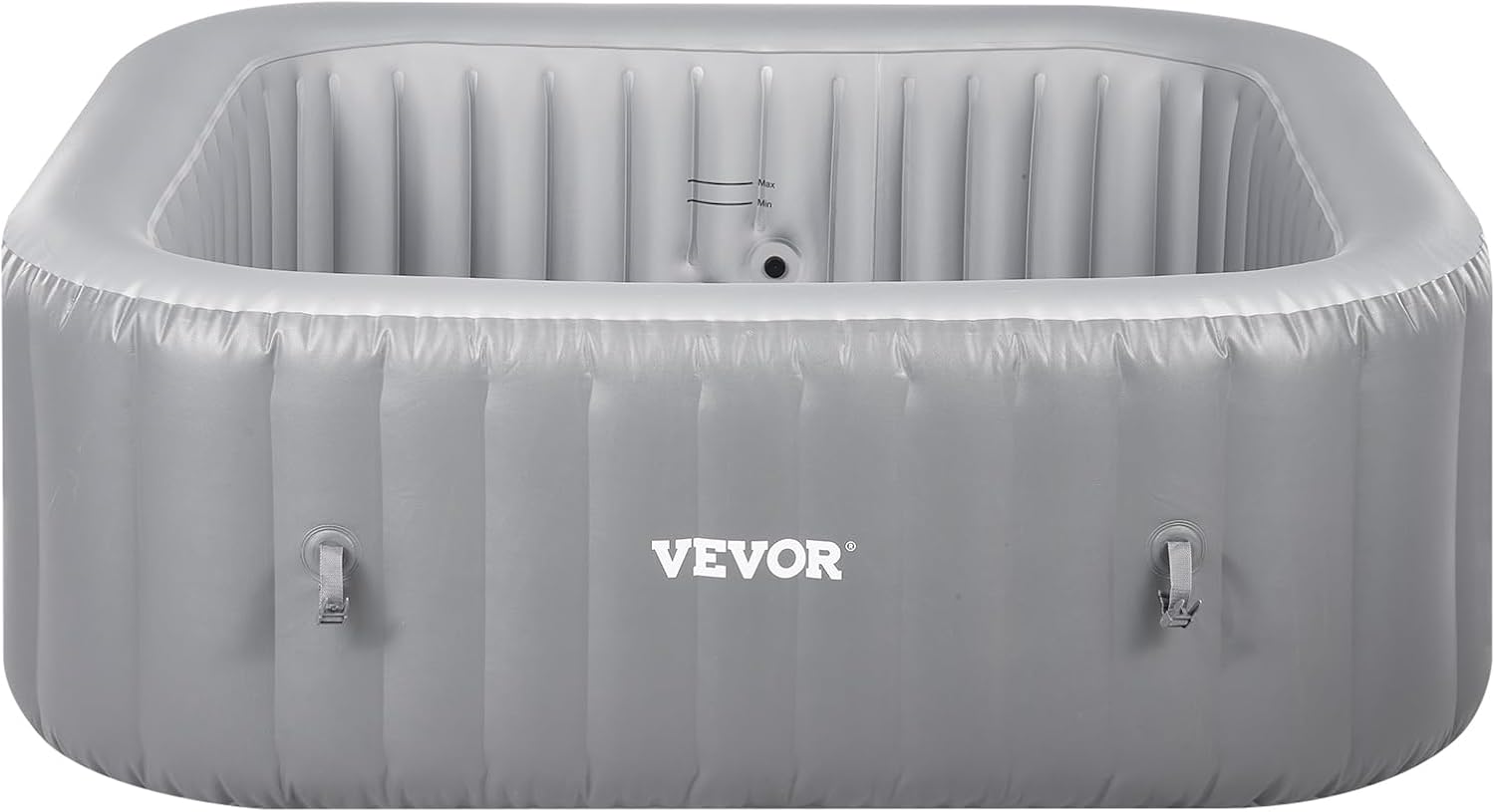 VEVOR aufblasbare Badewanne für 4 bis 6 Personen (185 x 66 cm), quadratisch & tragbar, mit 130 wohltuenden Düsen & Filter & Abdeckung & Matte & multifunktionalem Bedienfeld, PVC Spa-Pool Outdoor