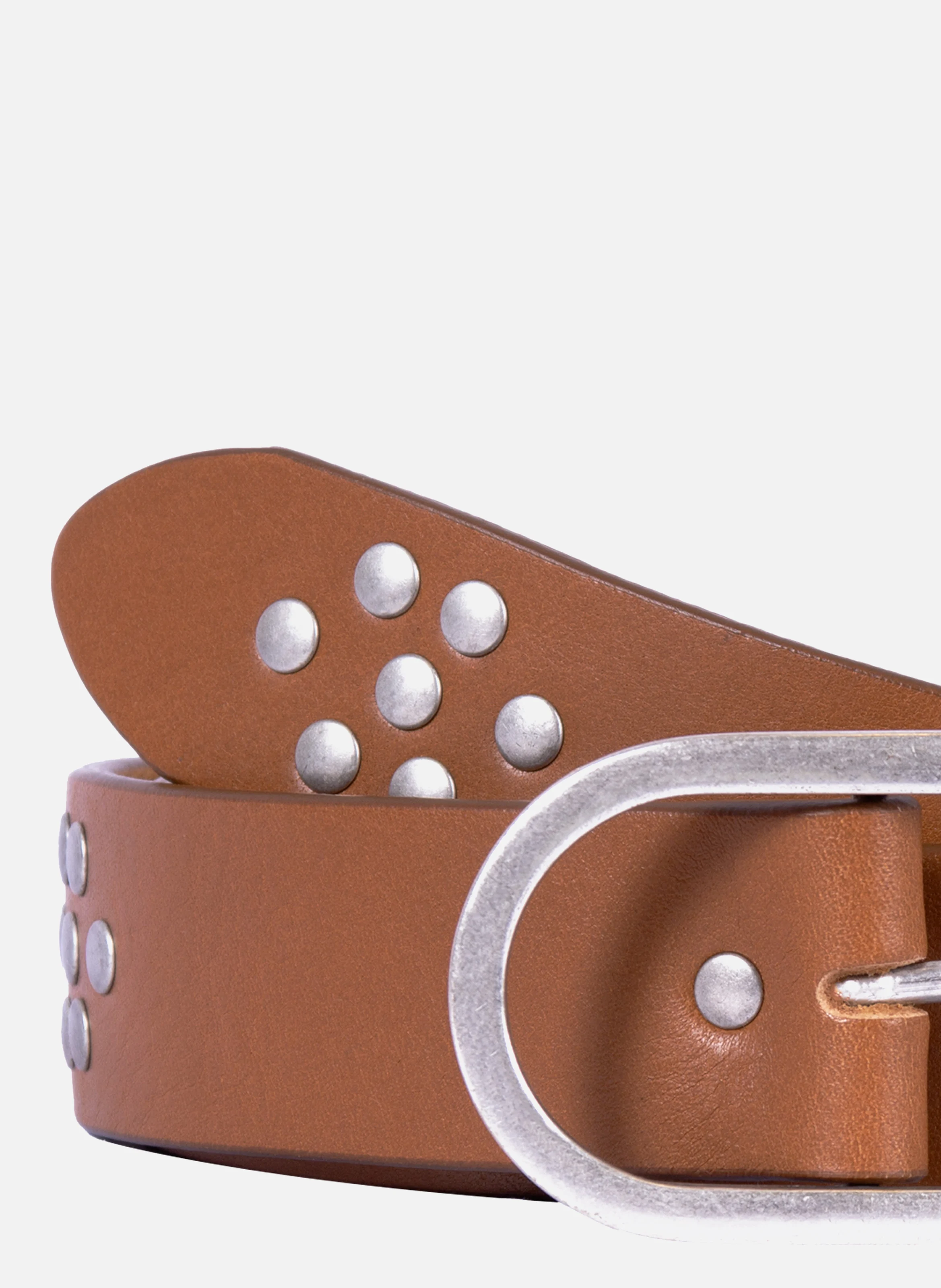 Ceinture large cuir clouté | Marron