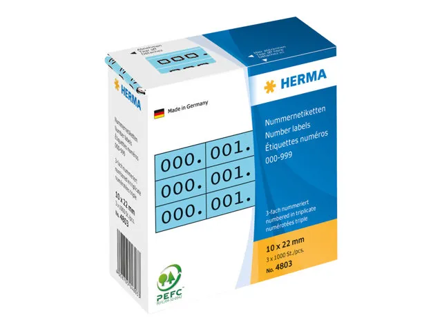 HERMA - Sort, blå - 10 x 22 mm 3000 etikette(r) (1000 ark x 3) selvklæbende nummermærkater
