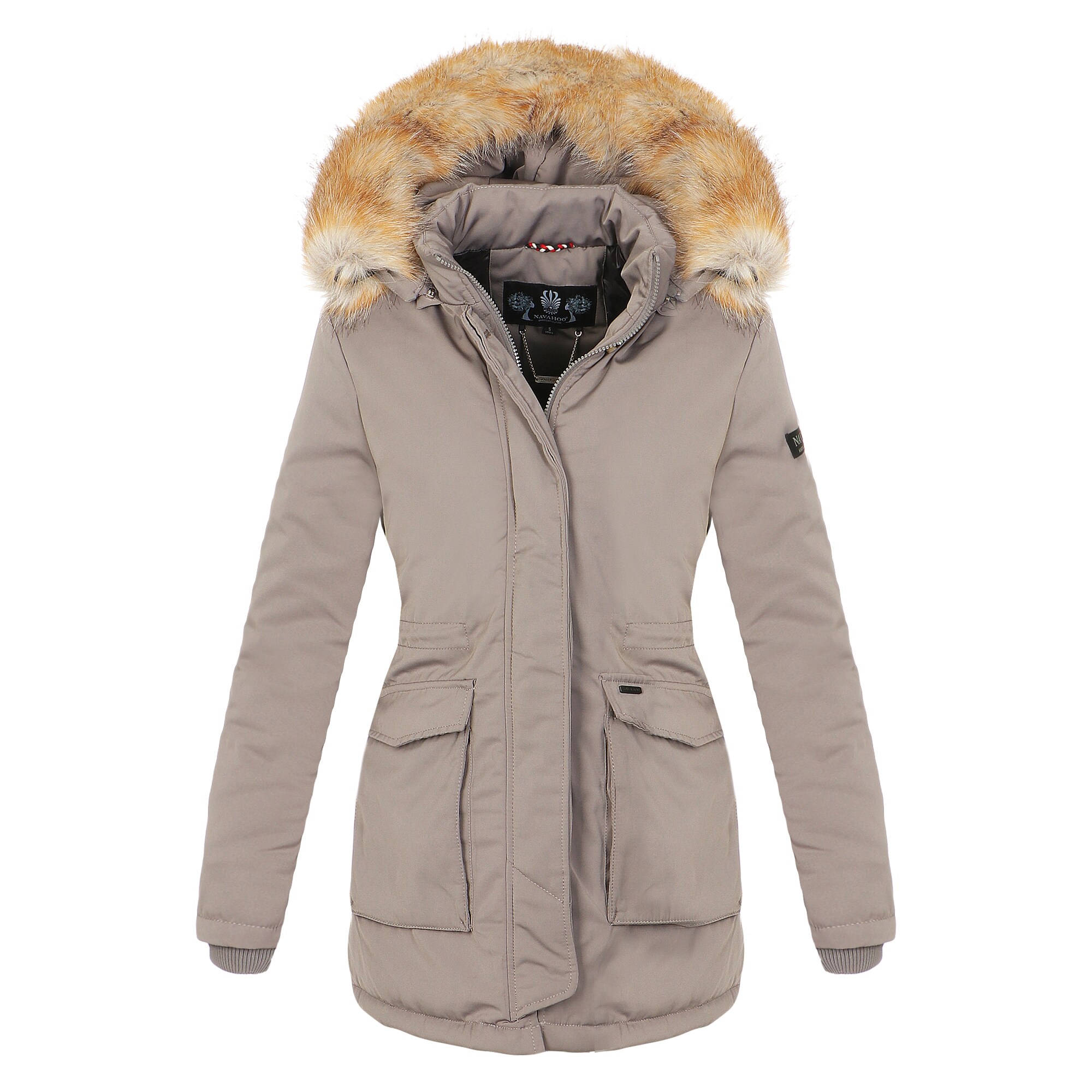 NAVAHOO Damen Designer Wintermantel Parka mit edlem Fellimitat Schneeengel
