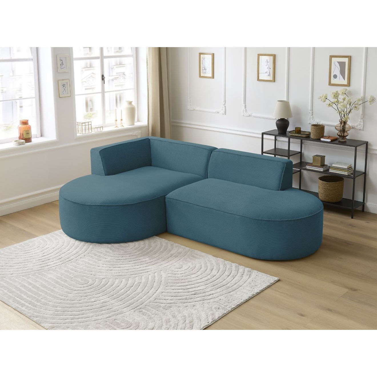 Bobochic Canapé d'angle gauche fixe 4 places Rousseau texturé bleu foncé - 250x160x72 cm