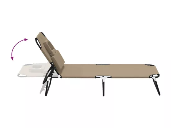 Chaise longue pliante taupe tissu oxford acier enduit de poudre
