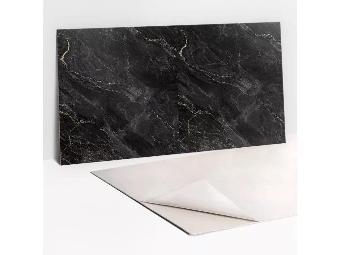 Panneaux muraux autocollants en vinyle imperméable - Marbre foncé 100 x 50 cm