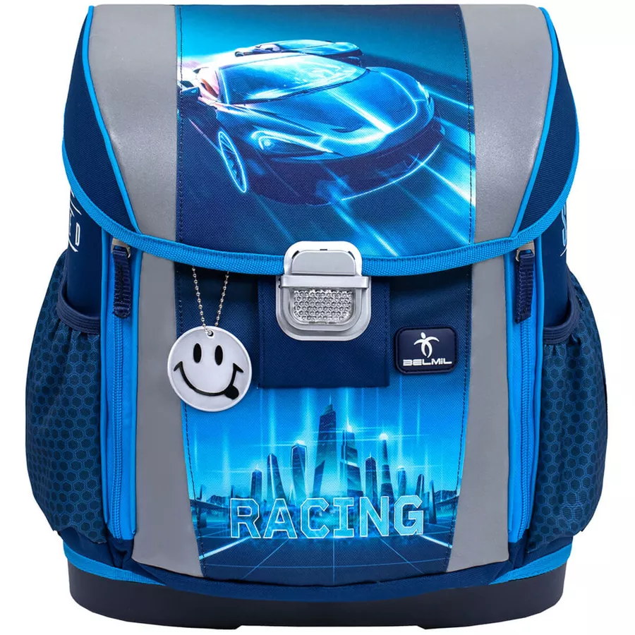 Belmil Schulranzen Customize-me Schulranzen Set 4-teilig mit Brustgurt, Hüftgurt Racing Blue Neon