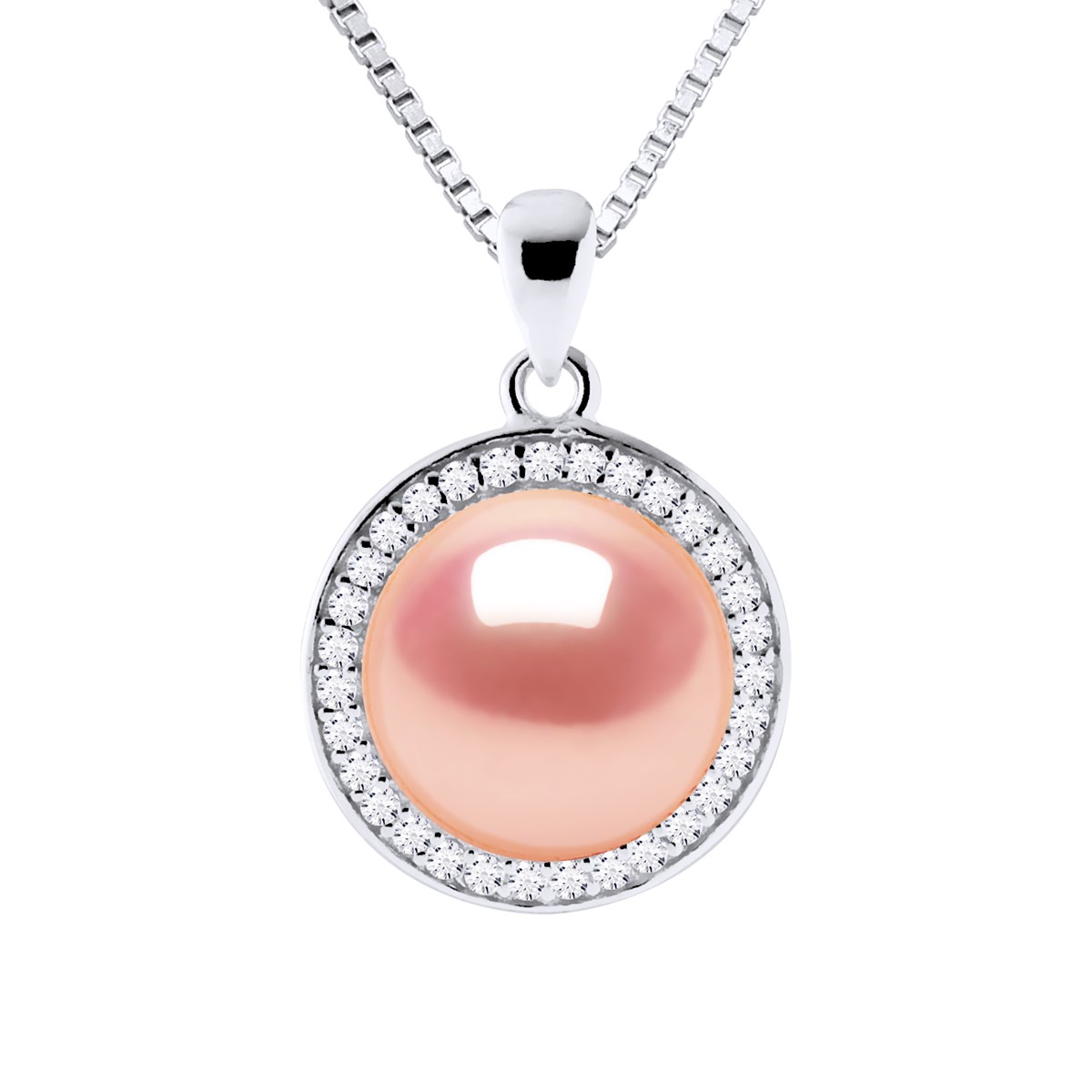 Collier SUN Perle d'Eau Douce 9-10 mm Rose Argent 925