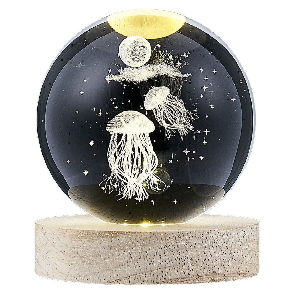 Boule de cristal gravée socle LED thème méduse Ø9xH10cm