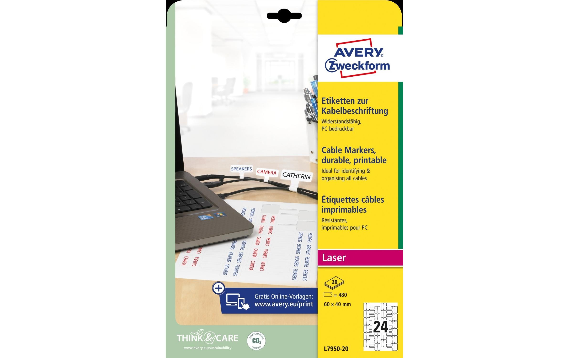 Typenschild-Etiketten L7950-20 60 x 40 mm KabelbeschriftungEtiketten für Kabelbeschriftung