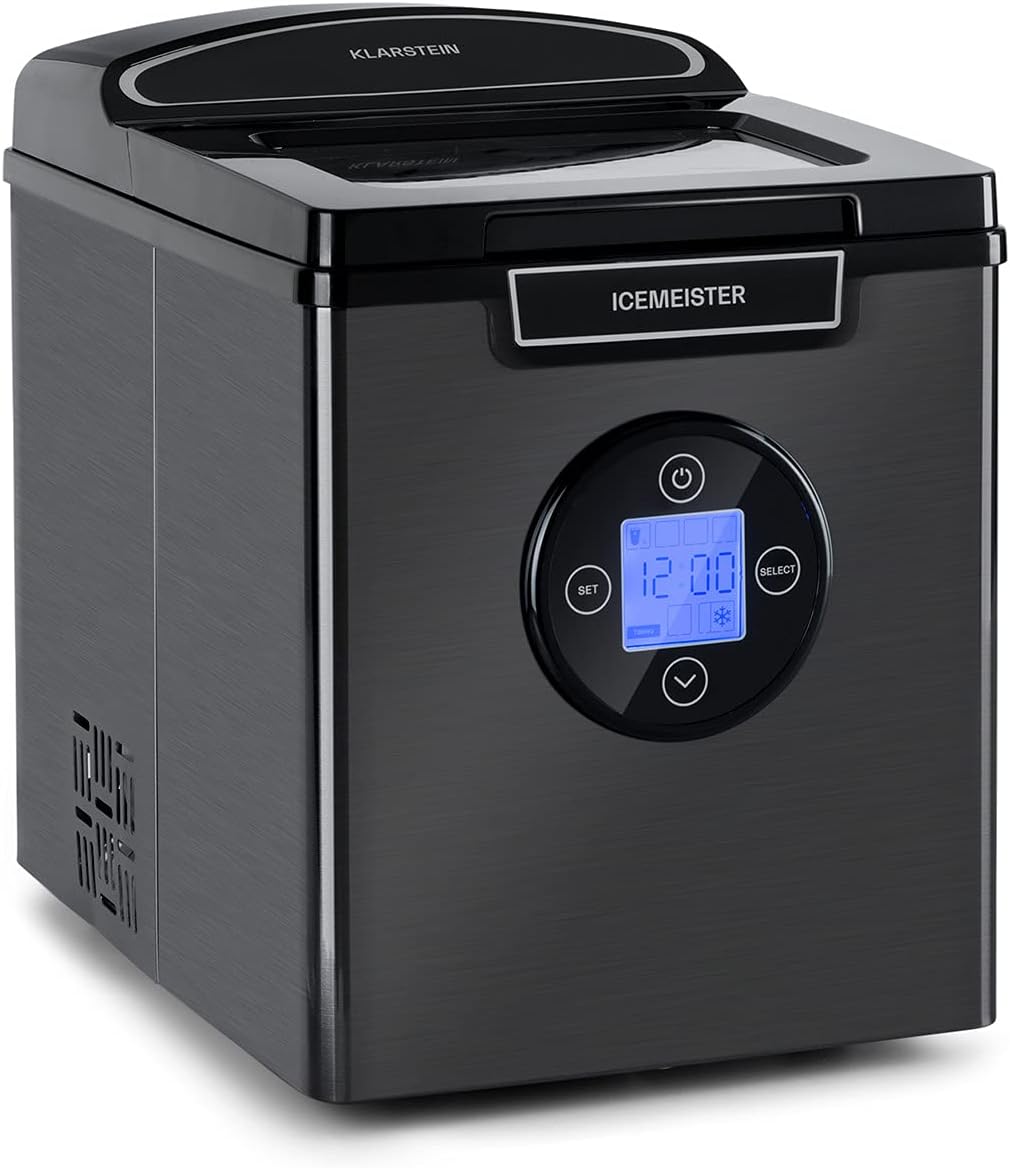 Klarstein Eiswürfelmaschine Klein, 1,8 L Eiswürfelbereiter, Eiswürfelmaschine für 12 kg Große & Kleine Eiswürfel, Mini-Eiswürfelmaschine mit LED-Display, Eiswürfelbereiter Selbstreinigend