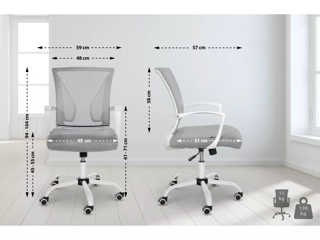 Chaise de bureau - Microfibre & Métal - Gris clair - Tracy