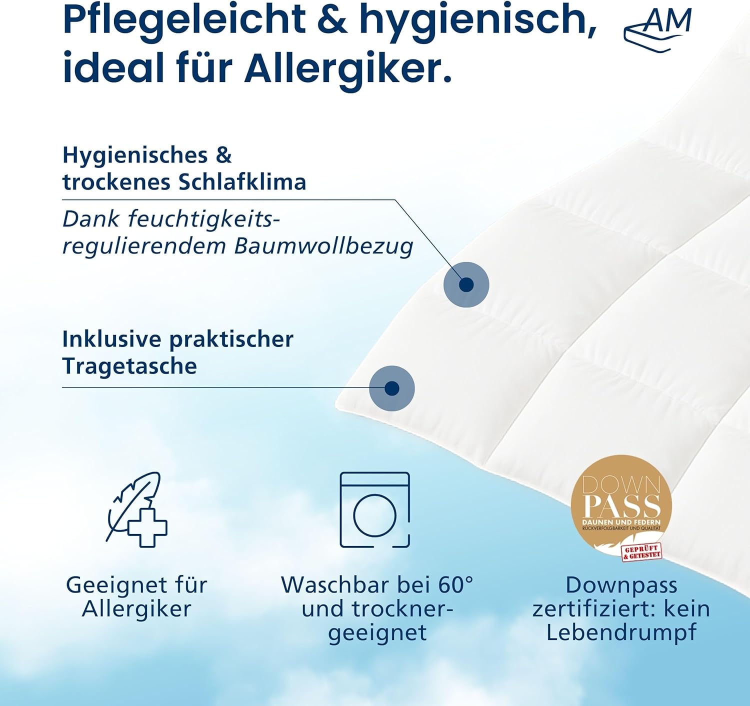 Daunendecke 135x200 Winter - Made in Germany - 100% Extraweiche Daunen - Kuschelige Winterdecke 135x200cm - Oeko-TEX zertifizierte Federbettdecke 135x200cm - Bettdecke warm 135 x 200