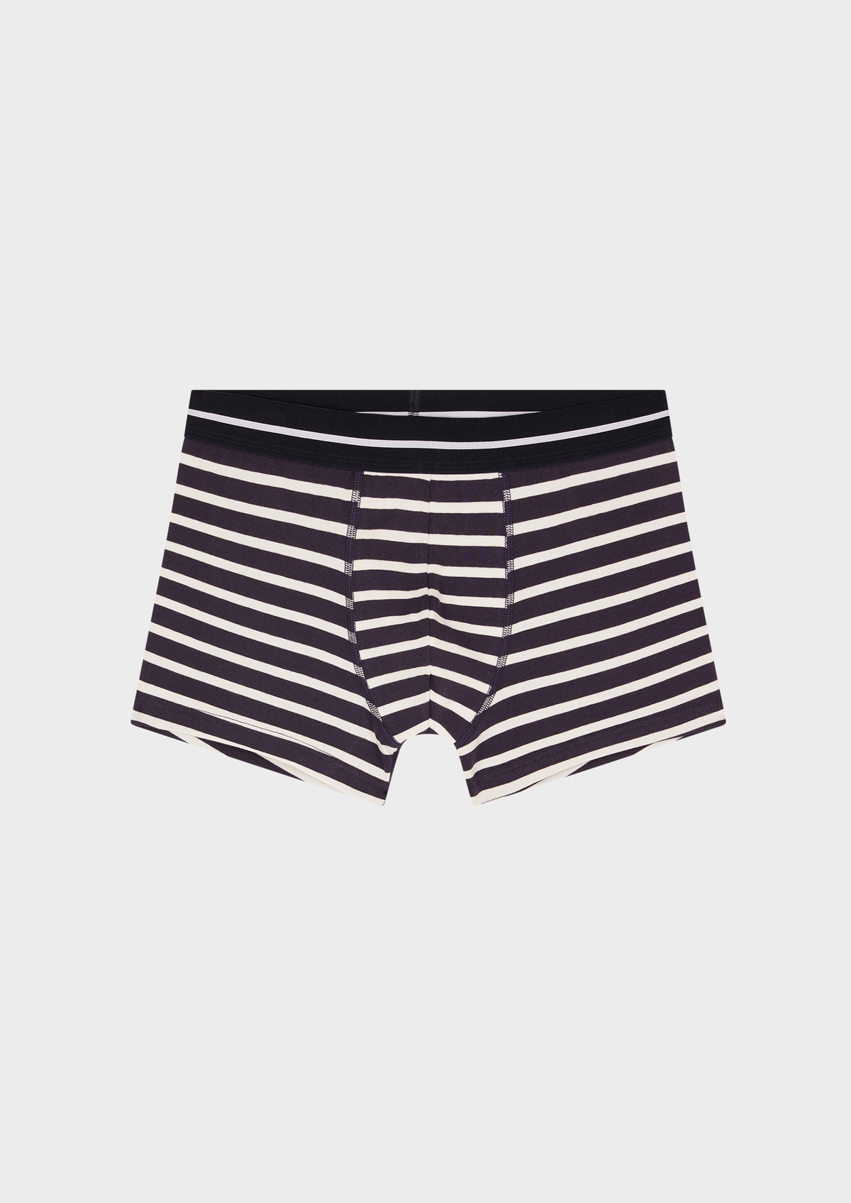 Boxer en coton stretch bleu marine à rayures blanches