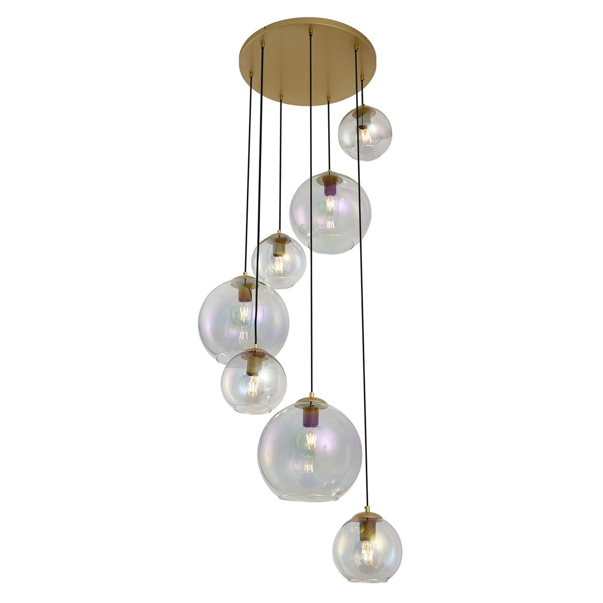 Art Deco hanglamp goud met regenboog glas 7-lichts - Sandra