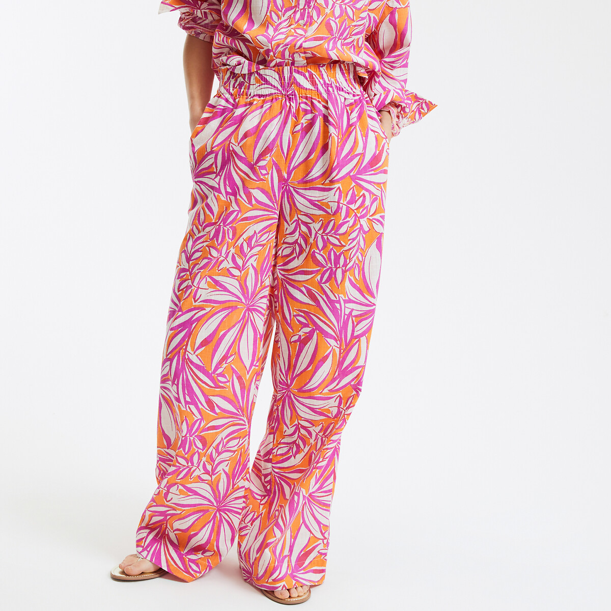 COLEÇÕES LA REDOUTE<br>Calças de perna larga, cintura elástica, estampa floral