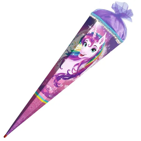 Roth Motiv-Schultüte, Einhornportrait, 85cm, eckig, Rot(h)-Spitze, Tüllverschluss, Glitter, Glitzerborte