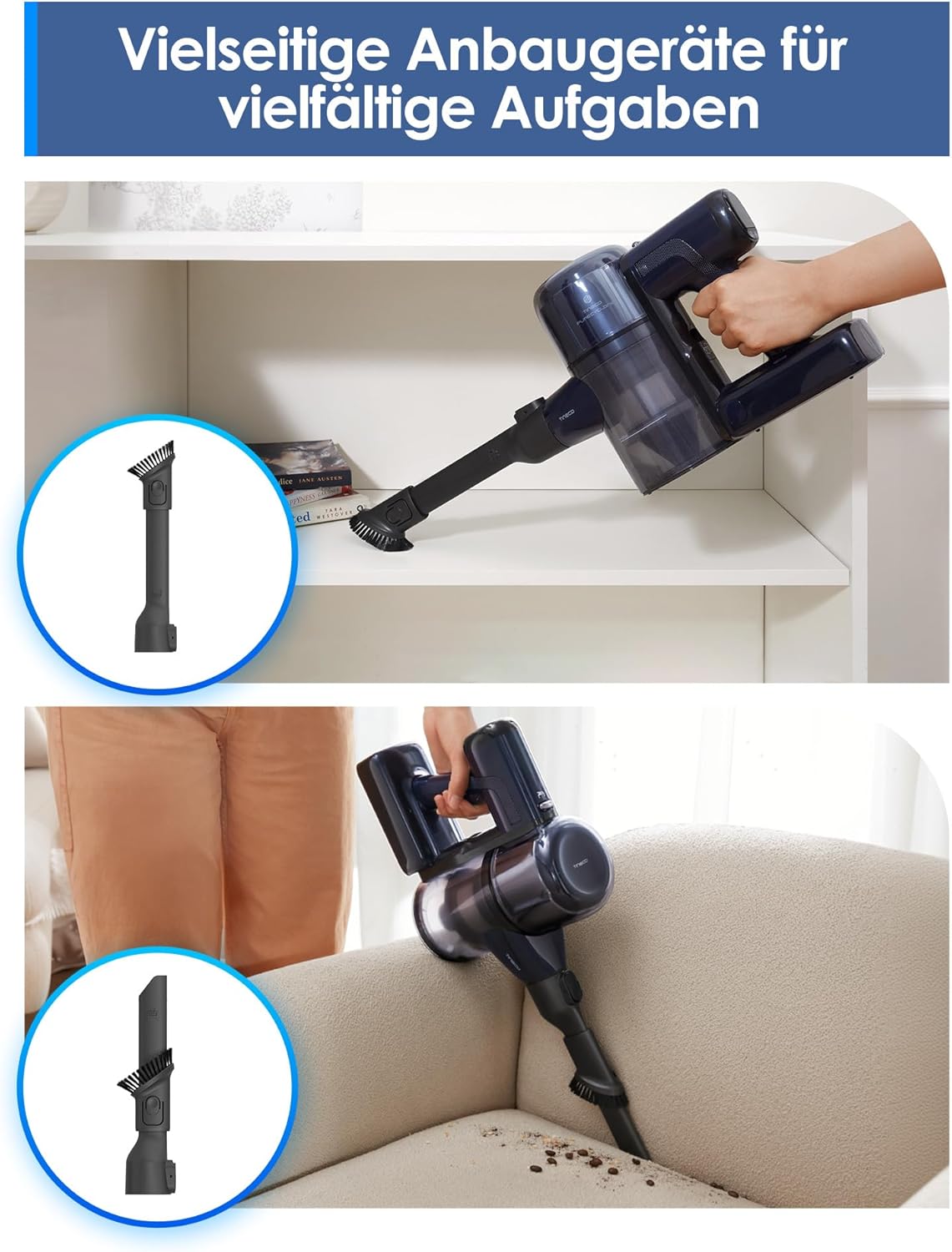 Tineco Pure ONE S50 Kabelloser Akku Staubsauger, 150AW Saugleistung, bis zu 95 Min. Laufzeit, ZeroTangle-Bürste, 120° LED-Licht, Entfernt Mühelos Großschmutz & Tierhaare