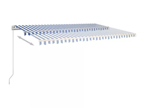 Auvent automatique capteur de vent et LED 5x3 m Bleu et blanc