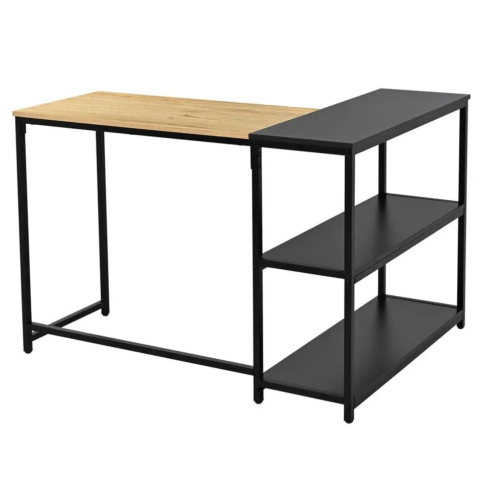 Hoekbureau Schmitt - 110x80x76cm - met opbergruimte - eikdecor/zwart