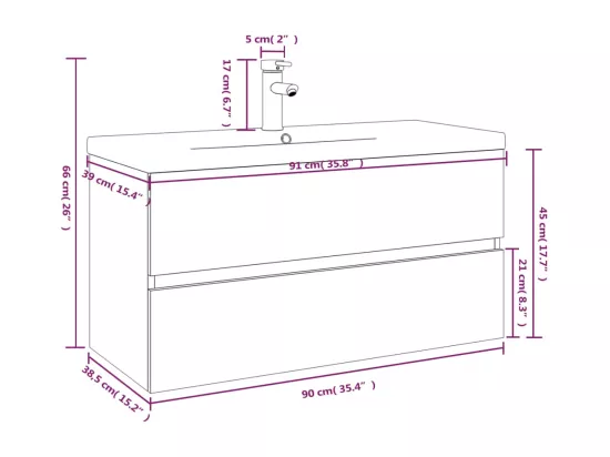 Meuble lavabo avec bassin intégré Sonoma gris Bois d'ingénierie