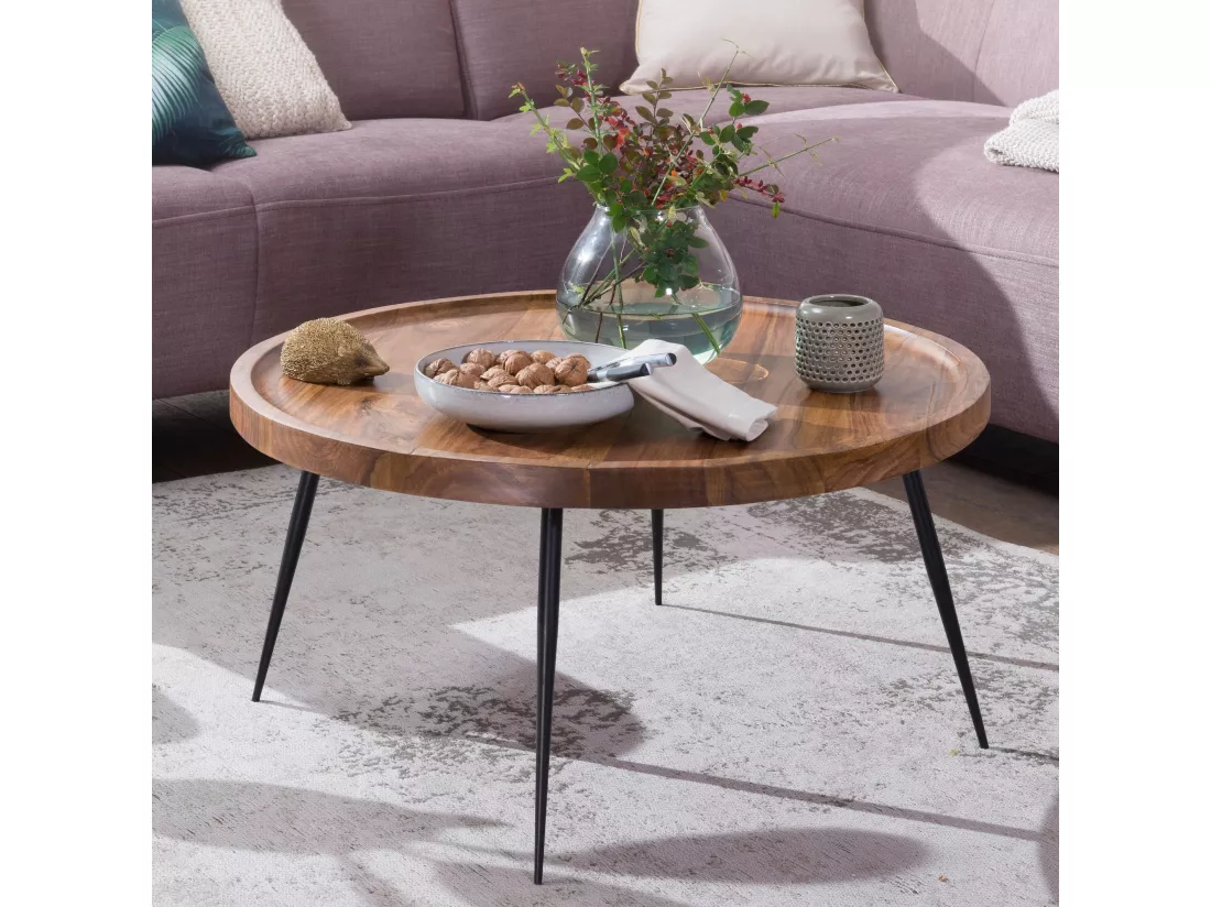 Table Basse Bois Massif Métal 75x39x75cm Table d'appoint Table de salon