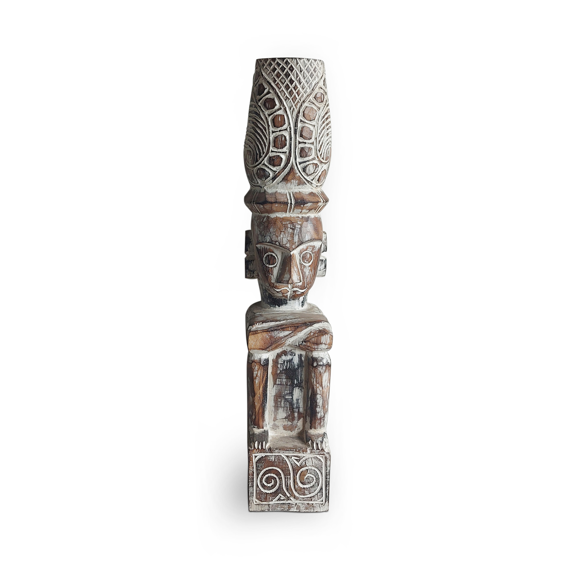 Primitiv-Figur sitzend, aus Holz, H 70 cm, B 13 cm, L 14 cm von fischer's lagerhaus