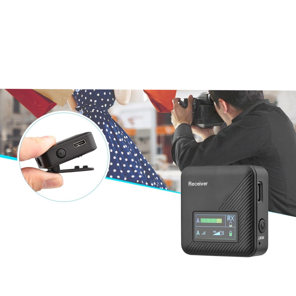 (2-tlg. Set) 2.4GHz Kabelloses 360° Lavalier Mikrofon System für Handy / Macbook / DSLR Kameras mit 3.5mm Klinke - Schwarz