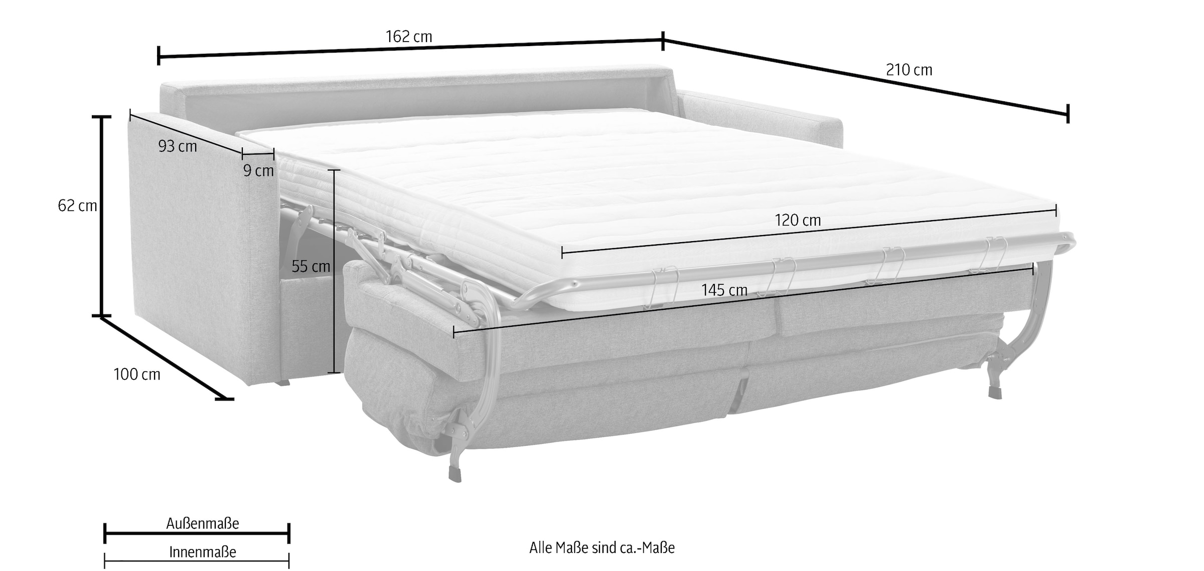 Home affaire Schlafsofa »Goldpoint 162 cm, Dauerschläfer, Liegefläche 120/200cm,« 2-Sitzer mit Bettfunktion, Bonell-Federkernmatratze
