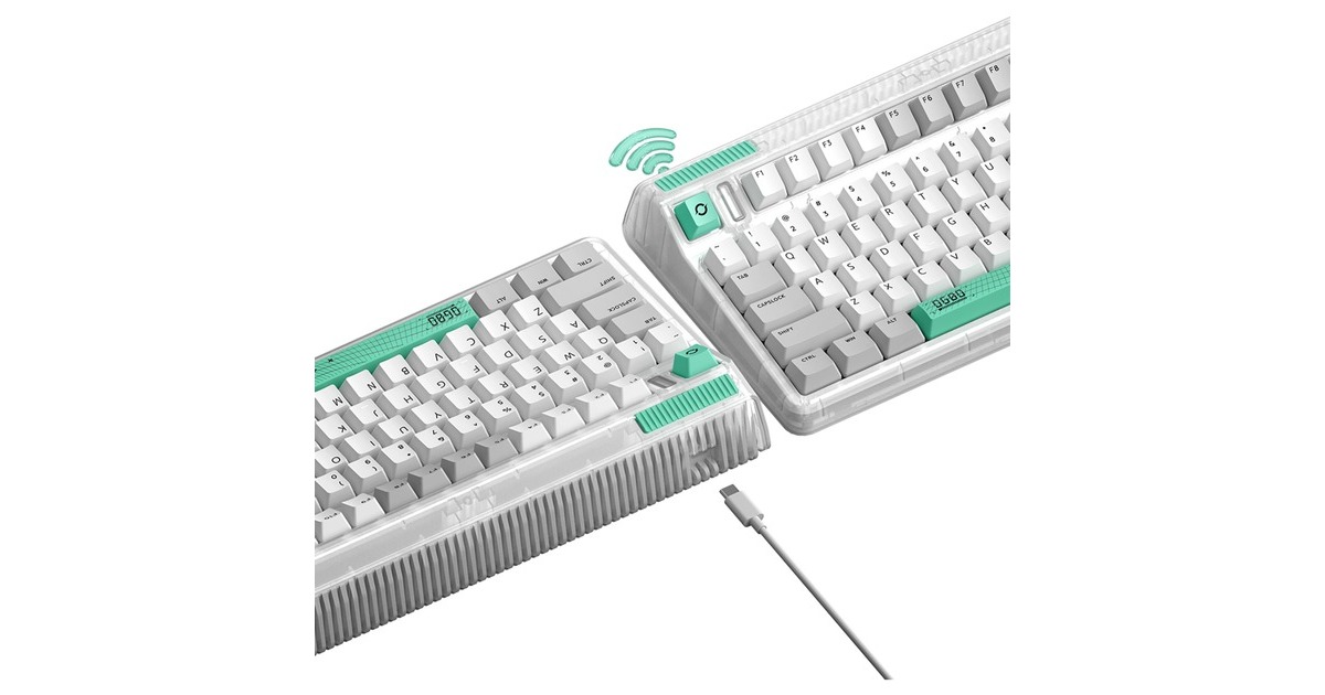 IqunixOG80 Wormhole Wireless Mechanical Keyboard, gaming toetsenbord  (Grijs/groen, US lay-out, Cherry MX Brown, RGB leds, 80% (TKL), Hot-swappable, PBT, 2.4GHz | Bluetooth 5.1 | USB-C)
