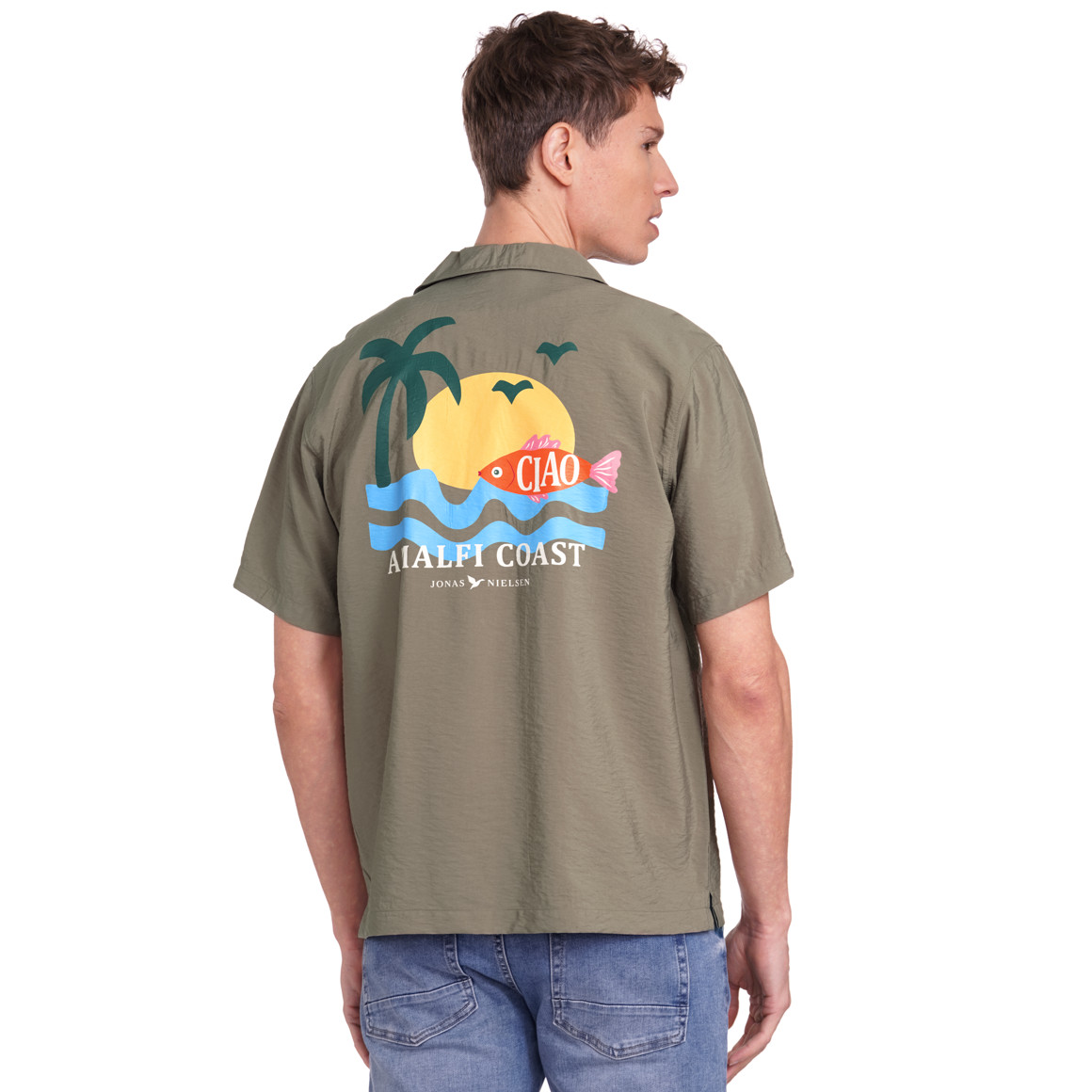 Jonas Nielsen Herren Hemd mit Backprint oliv