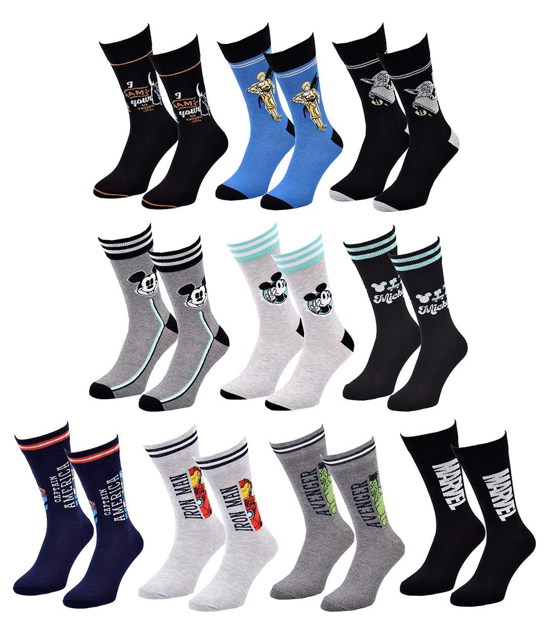Chaussettes Licence fantaisie en Coton Vendu en Pack Surprise -Assortiment modèles photos selon arrivages- Pack de 10 Paires