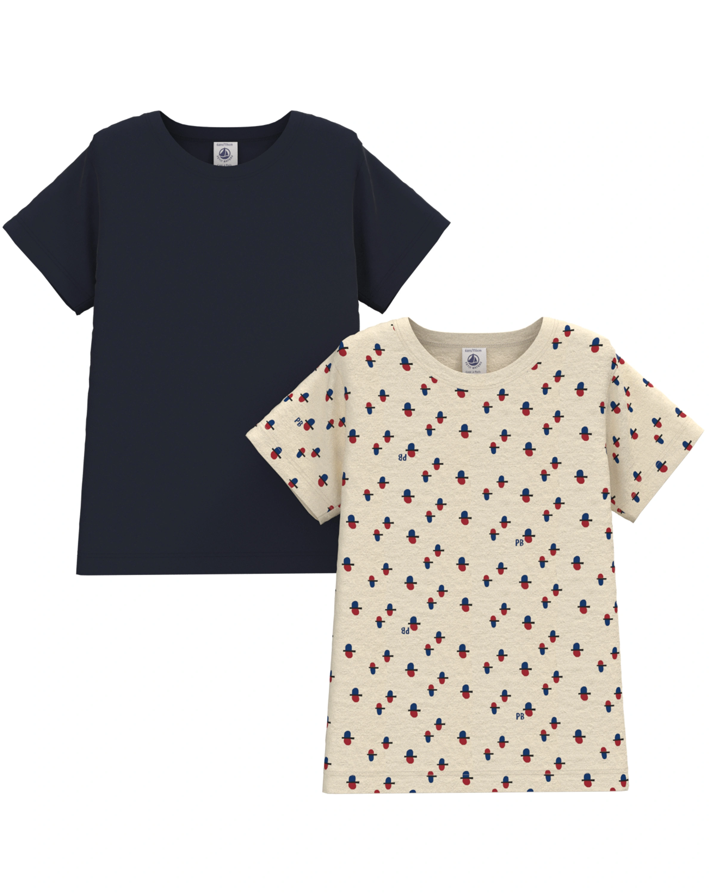 T-Shirt CASQUETTE 2er-Set in creme/blau