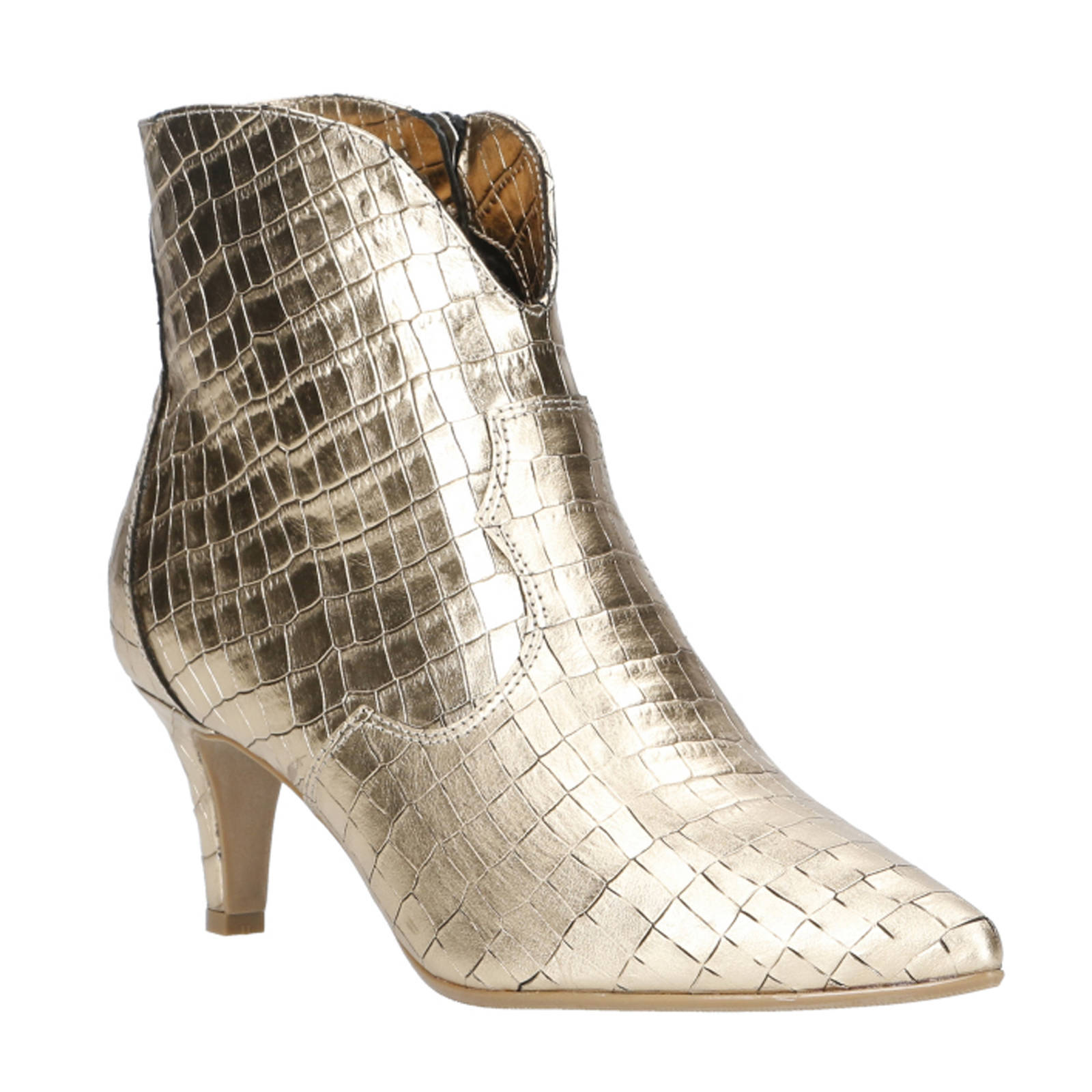 Babouche Evi 4  leren enkellaarzen met crocoprint  goud
