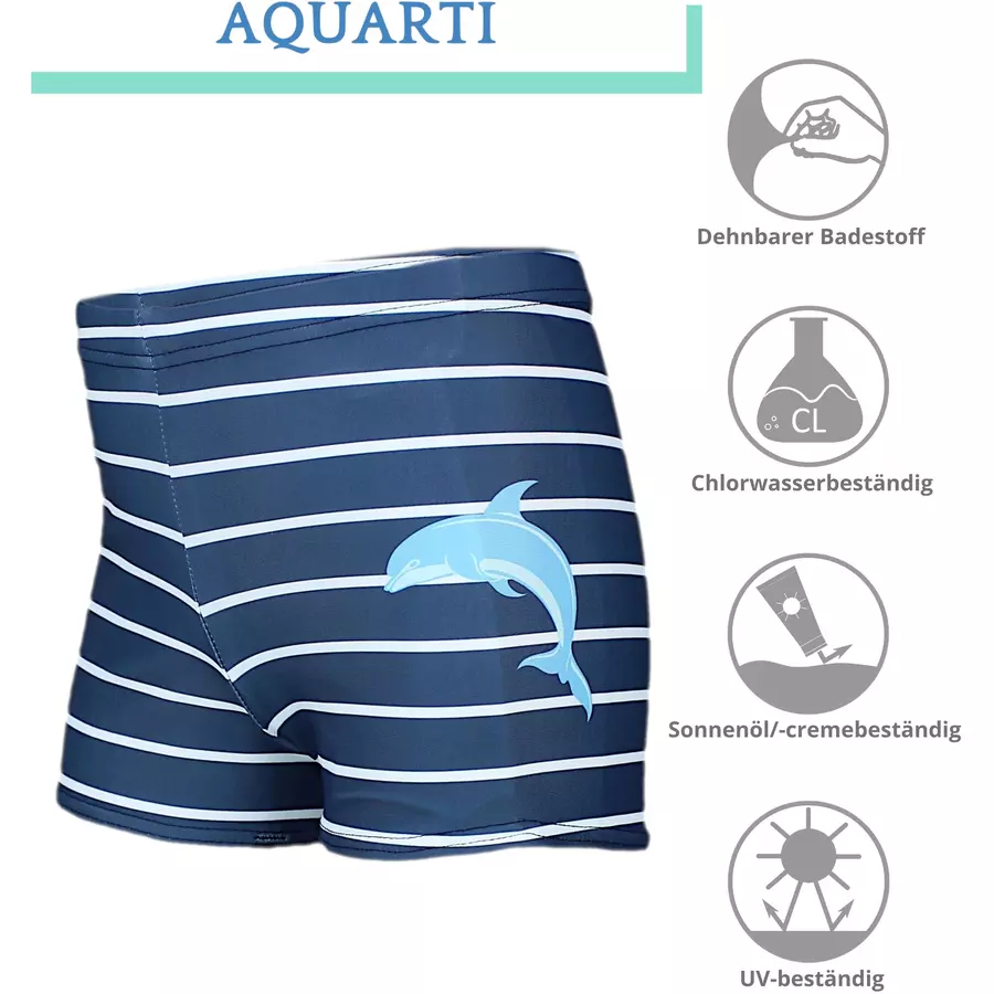 Aquarti Jungen Badehose Gestreift mit Motiven blauweiß