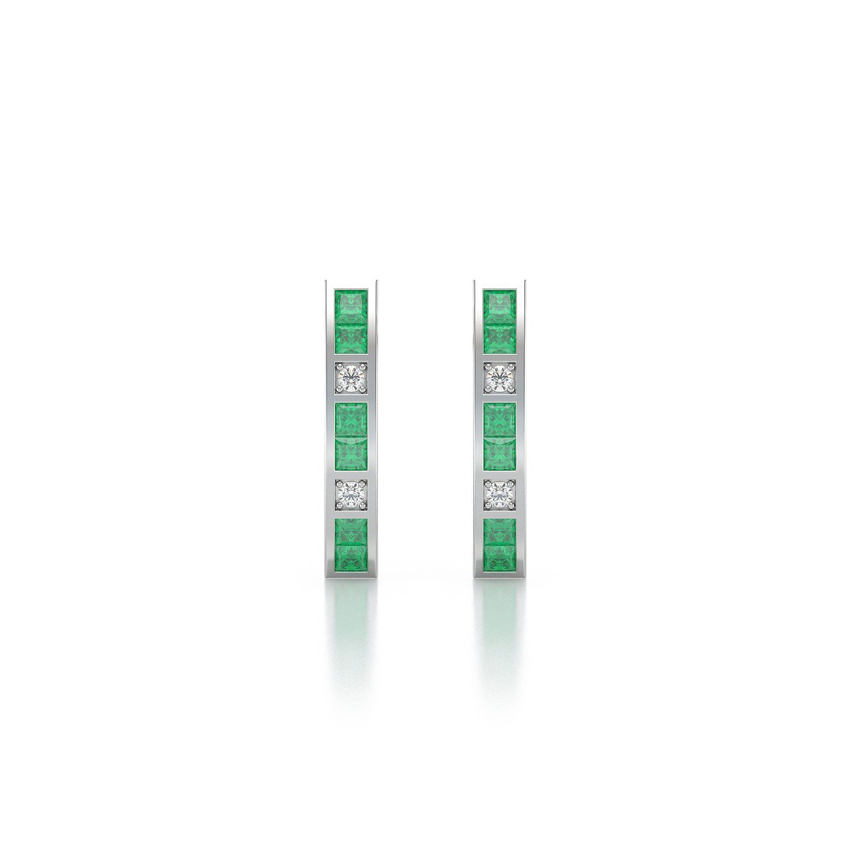 Boucles d'oreilles ADEN Emeraude et Diamants sur Argent 925 2.40grs