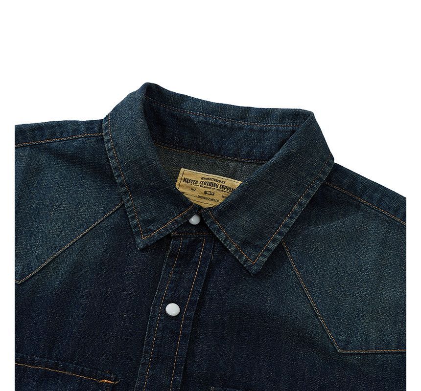 OKONKWO - Denim overhemd met korte mouwen, kraag en zakken