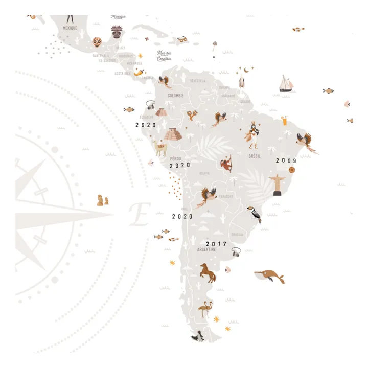 Les Petites Dates Affiche à tamponer Carte du Monde