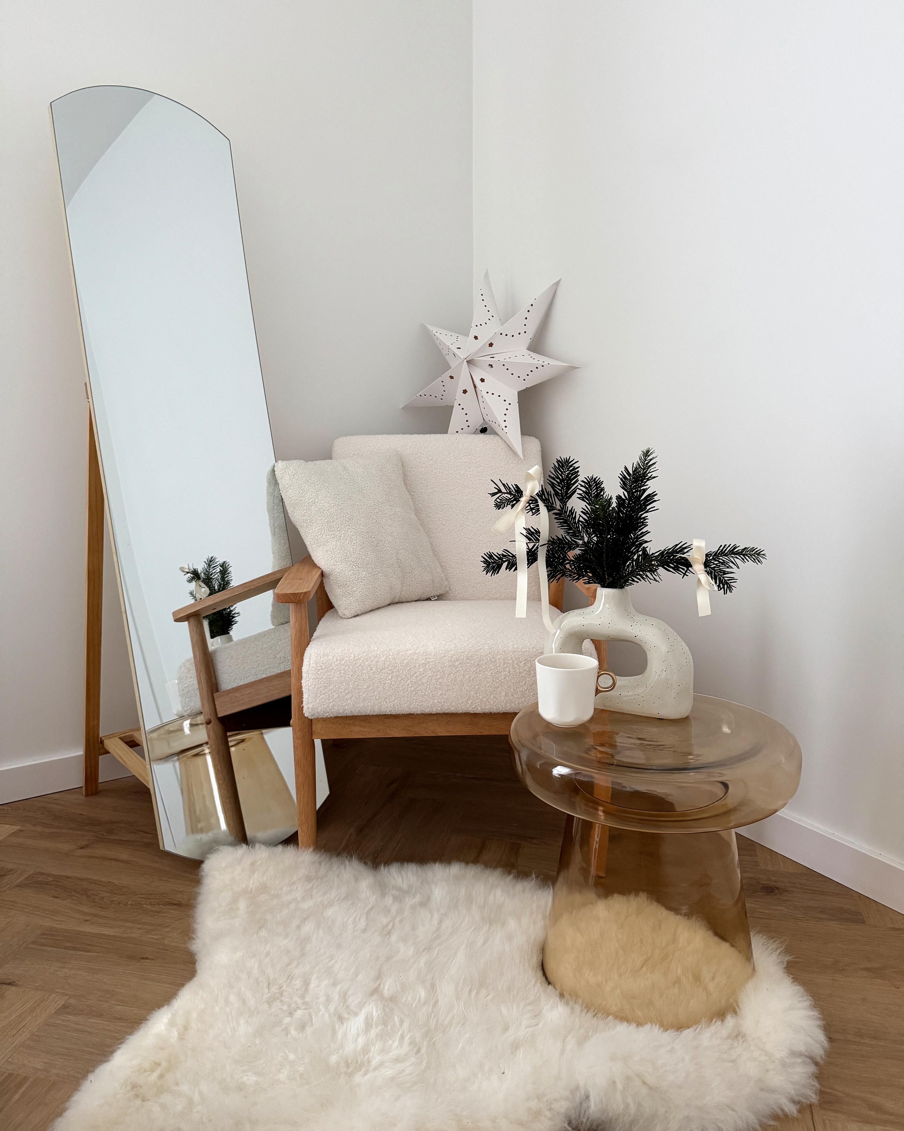 Fauteuil ESRUM Bouclé Lichtbruin/wit